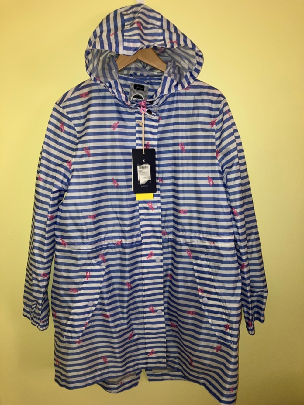 Joules NEW Right as Rain Go Lightly raincoat jacket size 12 Large lobster stripe